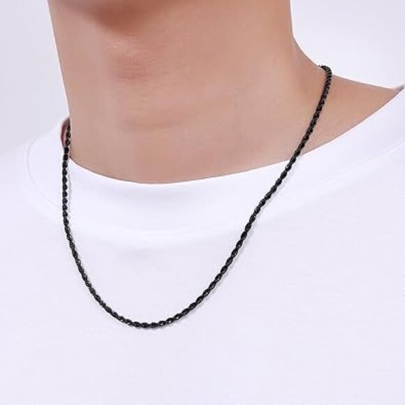 Black Stainless Steel 3mm Rope Chain Necklace Unisex - Picture 2 of 3